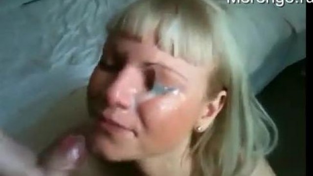 Massive facial for hot blonde