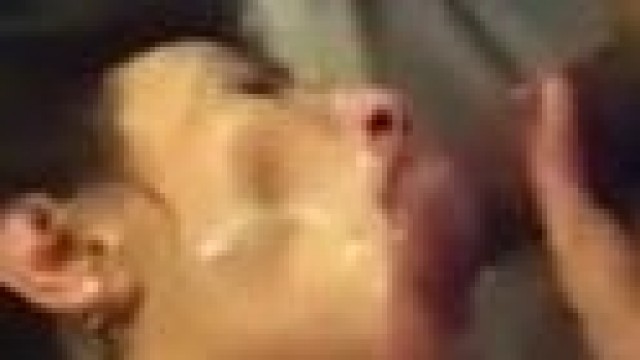 Mature bitch gets her face sprayed