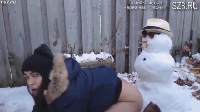Naughty doll fucks a snowman