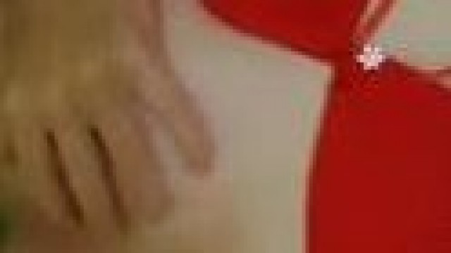 Red bra and shaved pussy